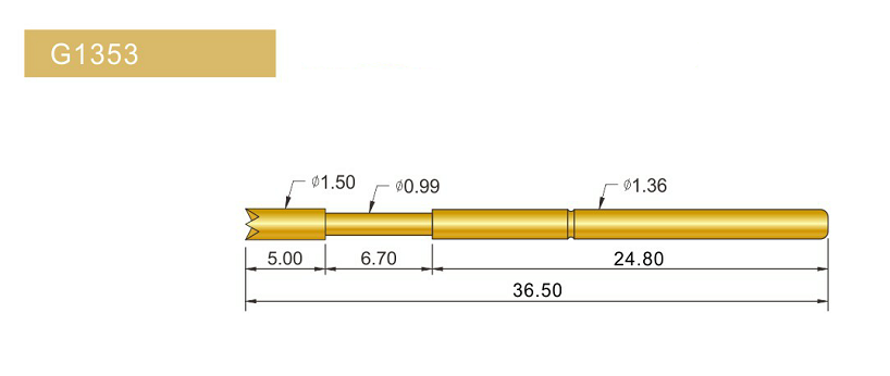 G1353-Q探針、四爪頭探針、1.36mm測試針、總長36.5mm、彈簧針圖片、測試針圖片、頂針圖片、探針圖片