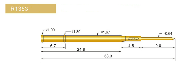 R1353-W探針套管、1.67mm測(cè)試針、總長(zhǎng)38.3mm、彈簧針套管圖片、測(cè)試針套管圖片、頂針套管圖片、探針套管圖片